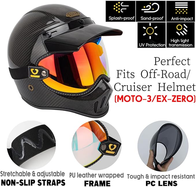 Retro Motorcycle Helmet Shield Bubble Visor, PC Goggles Lens Replacement for Off-Road Cruiser Motorcycle Helmet Bell Moto-3