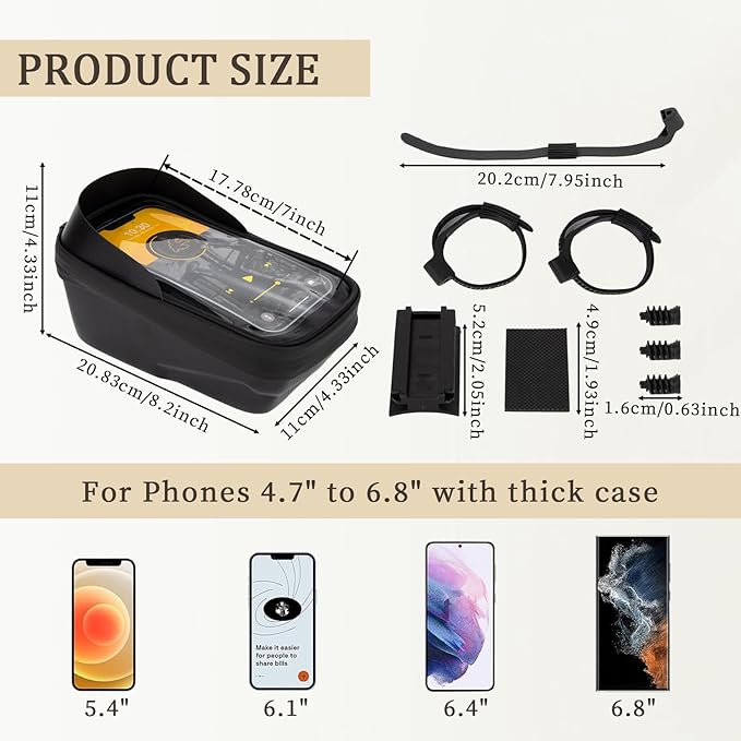 PSLER Bike Frame Bag Waterproof - Bike Top Tube Bag, Mountain Biking Accessories & Bicycle Pouch, Bicycle Top Tube Bag Accessories for Phones 4.7" to 6.8", Fits 30-55mm Tubes, Large