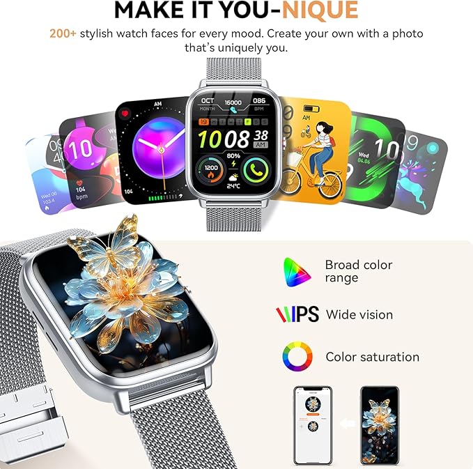Smart Watch for Women Men- 1000mAh Battery Answer/Make Call, Fitness Step Tracker Watch with Sleep Monitor/Activity Counter/110+ Sport Mode for Andriod iPhone iOS Compatible - 3 Straps