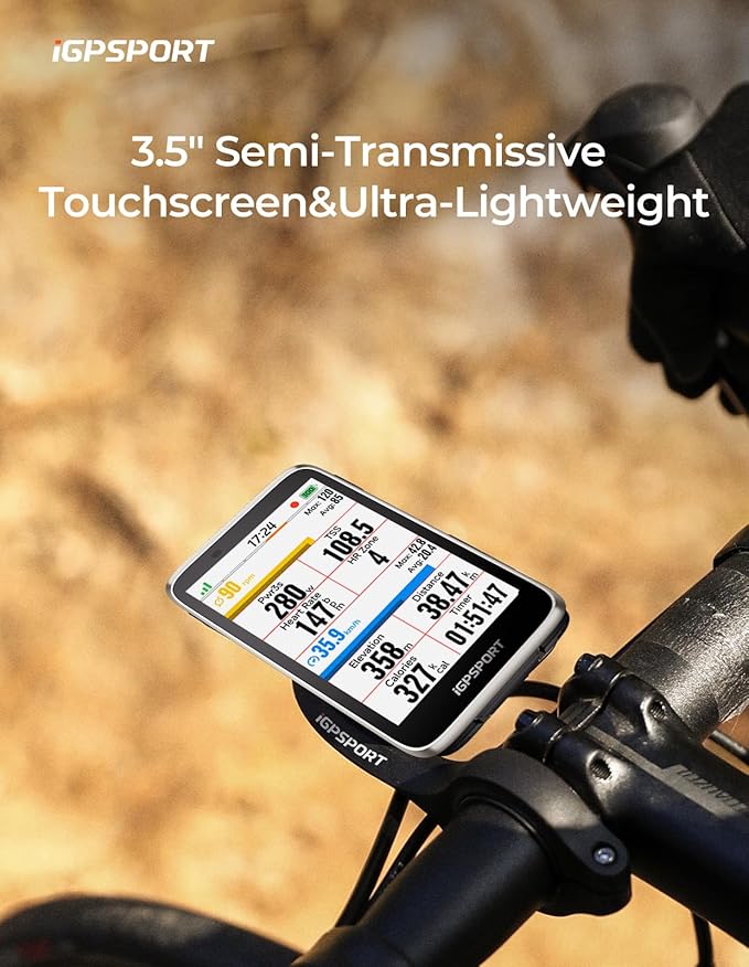 iGPSPORT BiNavi Bike Computer, 3.5‘’ Touch Screen Map Navigation Music Control Climb Tips, Wireless GPS Cycling Computer