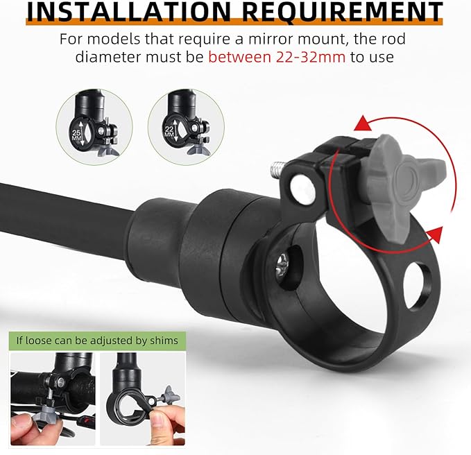 ROCKBROS Bike Mirror Handlebar Mount 360°Rotatable Adjustable Bicycle Rear View Mirror HD Wide Angle Clear Acrylic Convex Safe Bike Mirror for Mountain Road Bike Electric Motorcycle