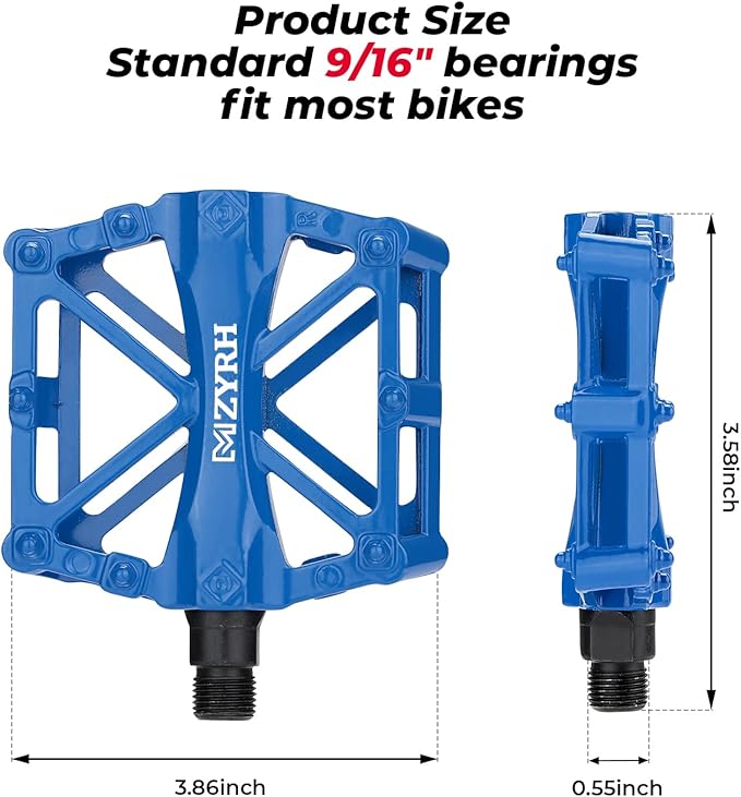 KEMIMOTO Mountain Bike Pedals MTB Bicycle Flat Pedals, 9/16'' CNC Aluminum Durable Sealed Bearing for Most Bikes BMX MTB Enduro Downhill Trail (Two Pack)