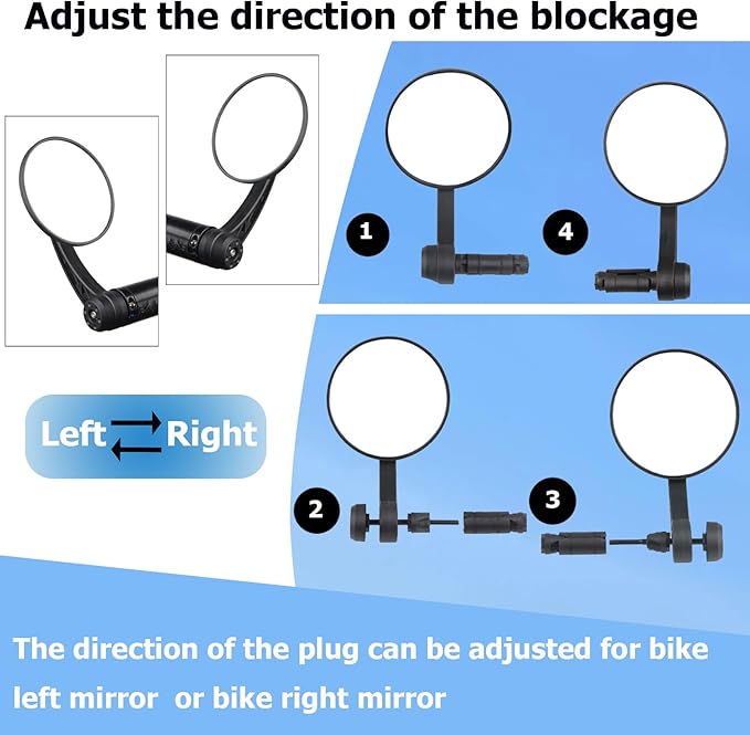 Bike Mirror Handlebar End Mount,Rotatable And Adjustable ebike mirror Wide Angle Bicycle Safe Clear E-Bike Glass Slight convex Shockproof Bike Rear View Mirrors