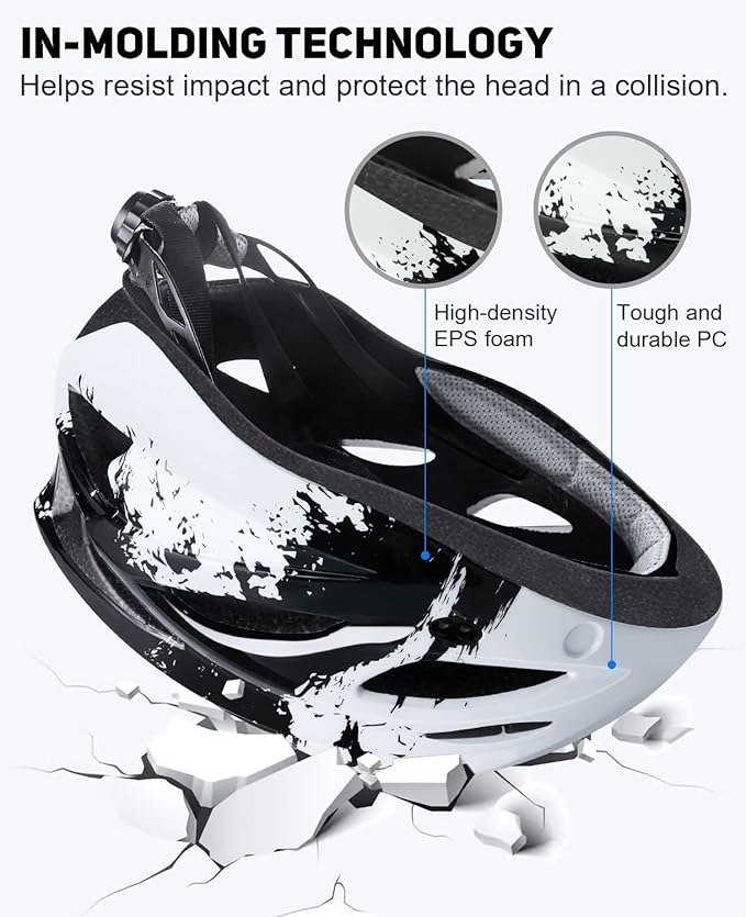 Bike Helmet with USB Rechargeable LED Light Detachable Goggles and Sun Visor, Mountain & Road Bicycle Helmets for Men Women Adult Cycling Helmets