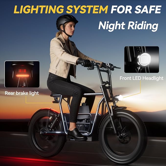 Caroma Peak 1200W/1000W/800W/500W Electric Scooter with Seat,16"/20" Fat Tire Ebike All-Terrain,Max 30Miles&20MPH Electric Scooter Adults,Electric Motorcycle Adults with Storage Basket for Cargo&Pets