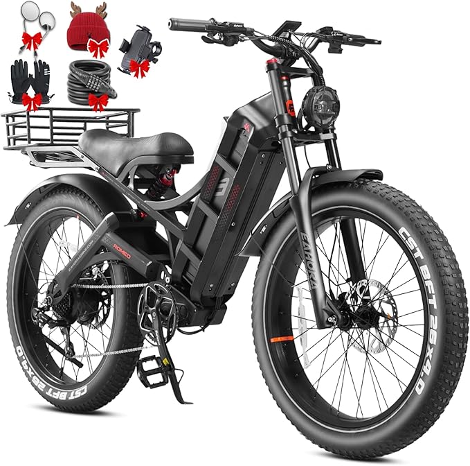eAhora Romeo Pro 3 Electric Bike - [2026 Latest] 50MPH 5600W Dual Motor 60V 80AH 250Miles Long Range Ebike for Adults, 26" * 4.0 Fat Tire Fast Electric Mountain Bike Full Suspension Off-Road E-Bike