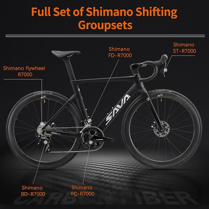 SAVADECK Carbon Road Bike, T800 Carbon Fiber Frame 700C Racing Bicycle with Shimano 105 R7000 22 Speed Groupset and Mechanical Disc Brake, Ultra-Light Carbon Bike