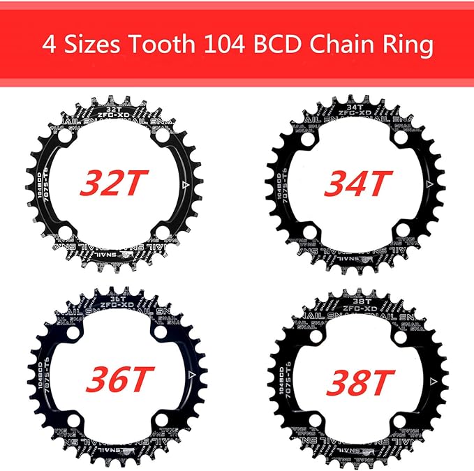 Boao Chainring 104 Bcd Chainring 32T Narrow Wide Single Chain Ring with 4 Pieces Sprocket Bolts for Road Bikes, Mountain Bikes, Bmx Mtb Bike, Black