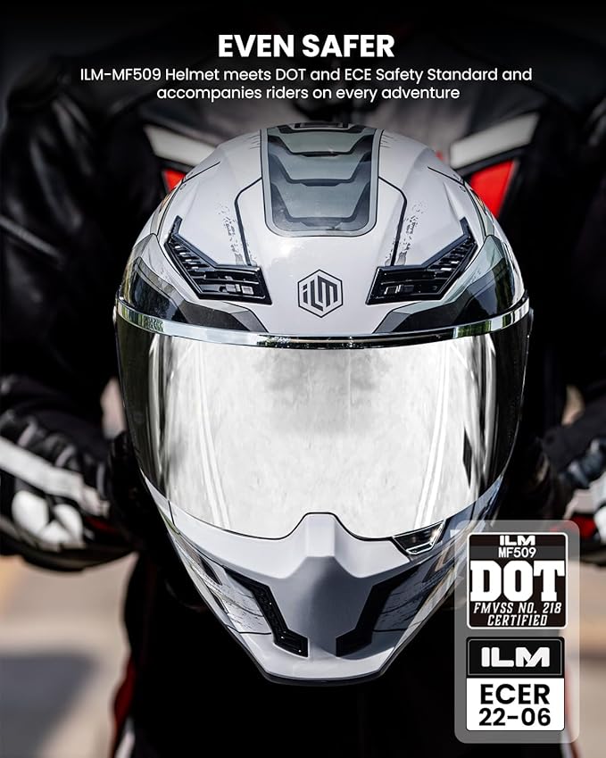 ILM Motorcycle Helmets for Adult Men Women Full Face DOT ECE Powersports Dual Visor Street Racing Helmet with Pinlock Cascos para Motos Model MF509 (Cyborg Gray, L)