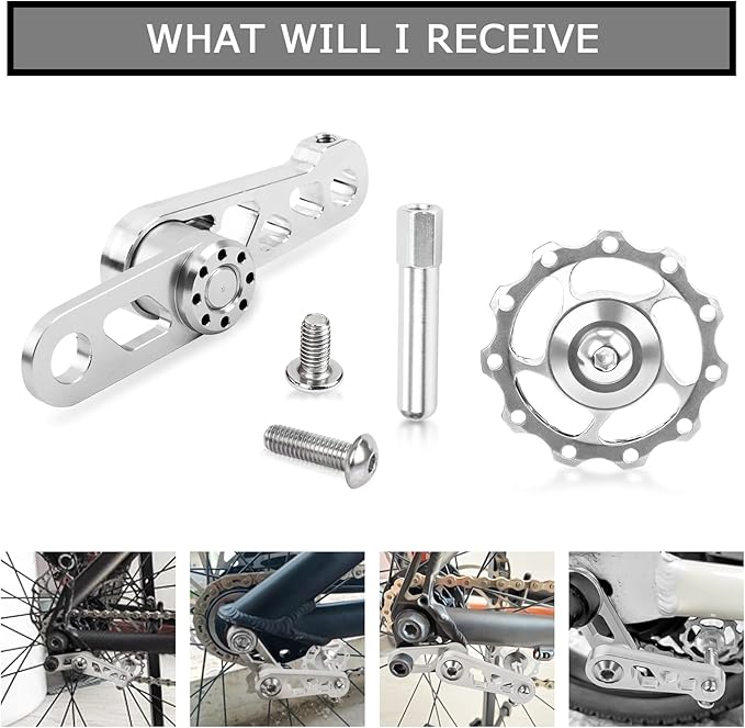 PSLER Bike Single Speed Chain Tensioner, Aluminum Alloy Bicycle Chain Guide with Derailleur Hanger, Foldable Bike Chain Stabilizer Replacement for MTB Road Cycling Accessories