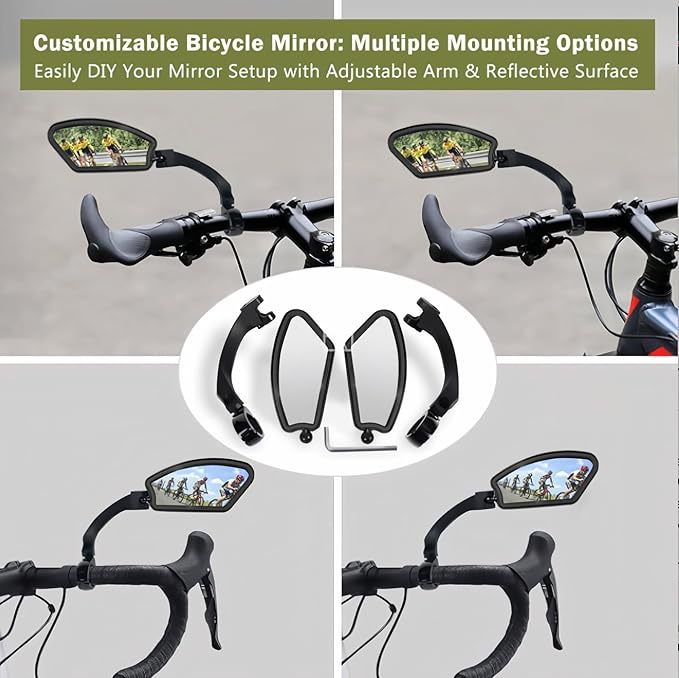 Bike Mirror Handlebar Mount, E-Bike Mirror for Handlebars, HD Glass Lens, Bike Rear View Mirrors, Clear & 360° Adjustable View Bicycle Mirrors for Bikes&E-bikes (Right)