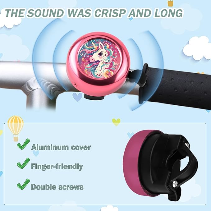 Kids Bike Bell with 2 Pcs Bike Streamers for Girls, Cute Children's Bicycle Accessories