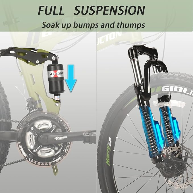26" Folding Mountain Bike,21 Speed Full Suspension Foldable Bikes,Dual Disc Brakes Bicycle for Adults