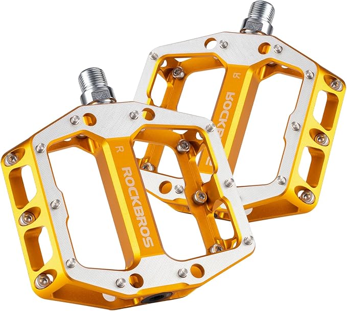 ROCKBROS Mountain Road Bike Pedals Durable CNC Machined Wide Flat Pedal Non-Slip Lightweight Aluminum Alloy，with Smooth Sealed Bearings for 9/16" Bicycle, MTB, E-Bike