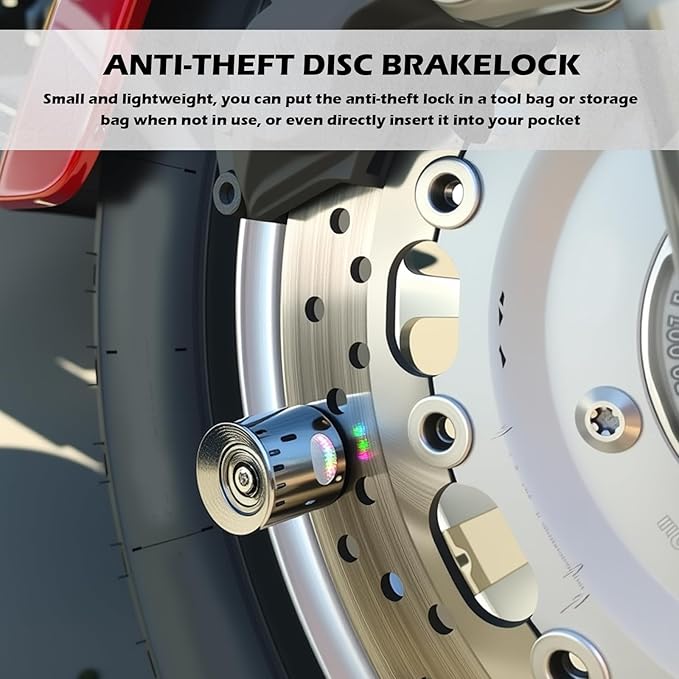 Motorcycle Locks Anti Theft,Mini-Size Motorcycle Disc Brake Lock with Keyless Locking,Upgraded Motorcycles Wheel Lock Suitable for Most Bicycles Electric Bikes Motorcycles
