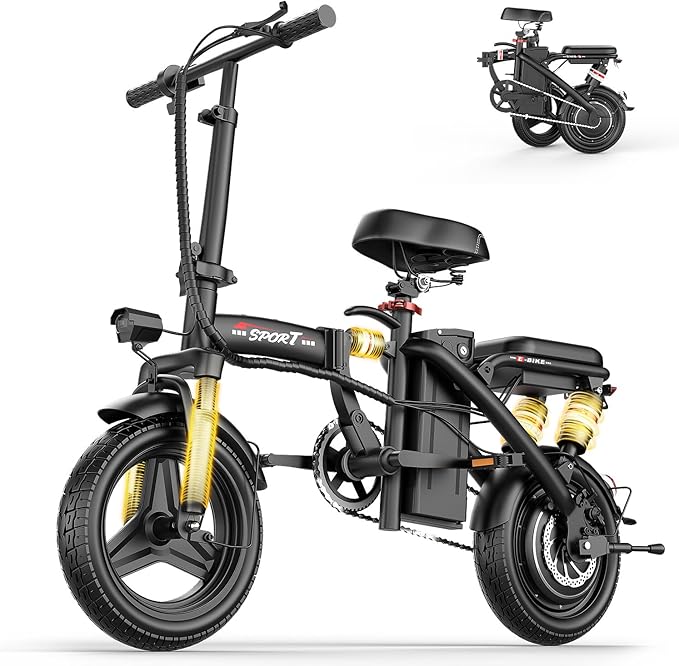 Electric Bike for Adults Teens, 1200W Peak Motor, 25MPH Folding E-Bike, 480/720Wh Battery, 45 Miles Range, Advanced 6/8 Point Suspension, 14" Compact Electric Bicycle with Pedals for Commuting