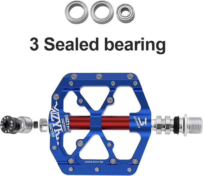 MZYRH Road/Mountain Bike Pedals,Lightweight 3 Bearings Bicycle Pedals,9/16” Aluminum Alloy Flat Pedals for Road Mountain BMX MTB Bike