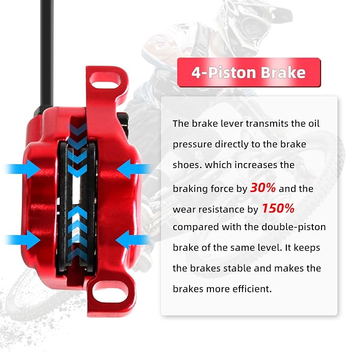 Z00M HB876 4-Pistons Hydraulic Disc Brake Set, MTB Hydraulic Brakes Right Rear 1450mm Mountain Bike Brakes Bicycle Disc Brake for eBike, Mountain Bike, Road Bike, Fat Bike(Pre-Bled)