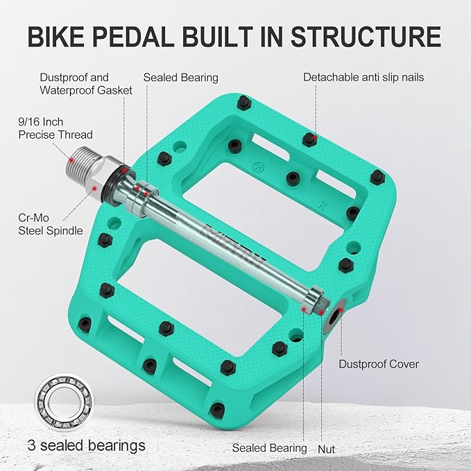 MZYRH Mountain Bike Pedals 9/16" 3 Sealed Bearings Lightweight Non-Slip Nylon Fiber Bicycle Platform Pedals for Road BMX MTB