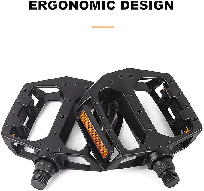 Lightweight Aluminum Mountain Bike Pedals for Adults – 9/16inch Adapters Included, Non-Slip Wide Platform with Reflective Strips, Compatible with MTB, BMX, Road & Hybrid Bikes