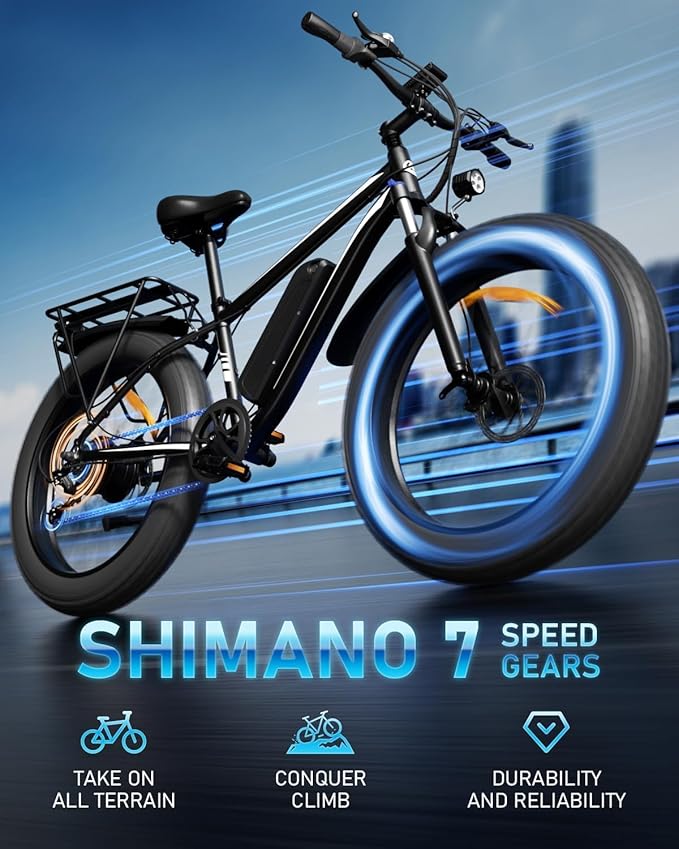 Electric Bike for Adults and Teens, Ebike, Electric Bicycle Mountain Dirt Bike Fat Tire Electric Bike, Multi-Funtional Bike for Work, School, Commute, Off-Road