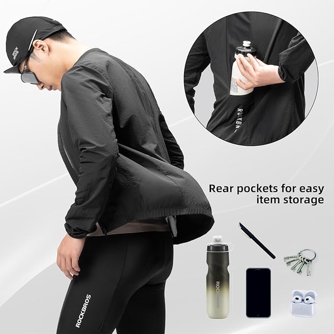 ROCKBROS Cycling Jackets for Men Breathable and Cooling Lightweight Long Sleeve Cycling Jersey Running Windbreaker