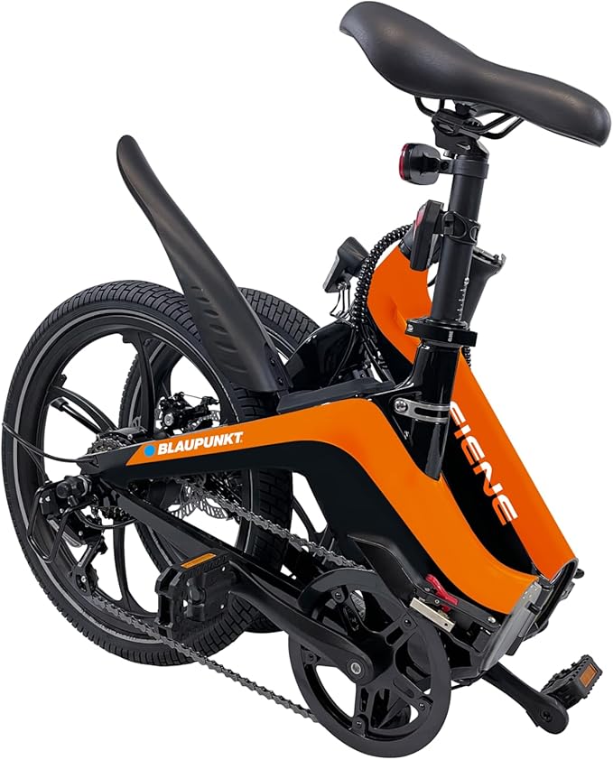BLAUPUNKT FIENE 20 Inch Folding Electric Bike, Pedal and Throttle Assist, Foldable Step-Through Frame, UL Certified eBike for Adults, Orange/Black