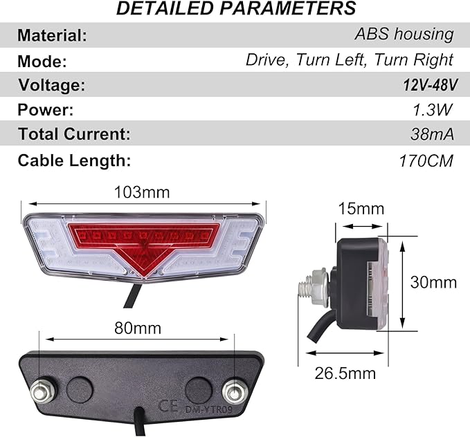 EBike Light Kit with Turn Signals, Front Headlight 400 Lumens, Rear Taillight fits Rack Holes 80mm, Handlebar Control Switch, for E-Bike and Electric Scooter 12V-48V