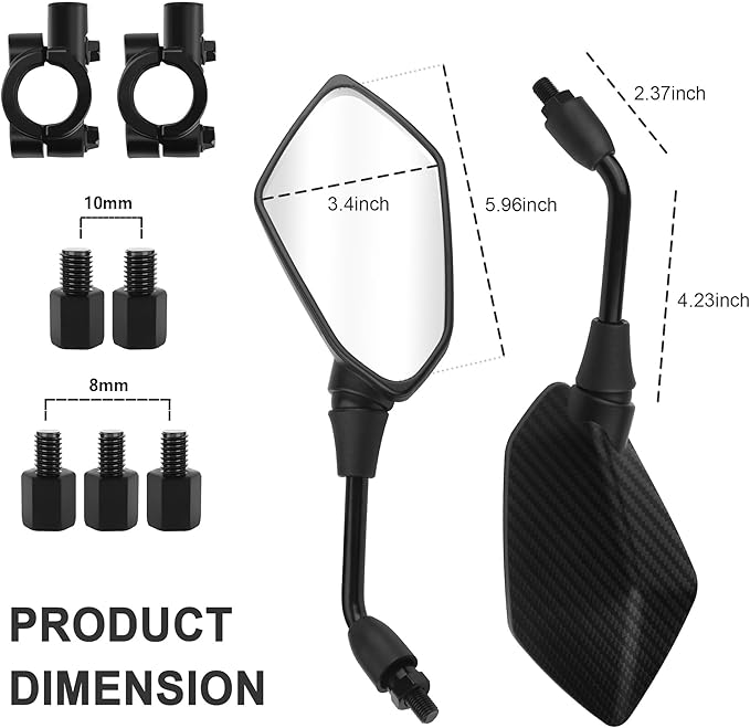 2PCS Motorcycle Mirrors,360° Adjustable Motorcycle Side Mirrors with 8mm & 10mm Bolt,HD Motorcycle Mirrors for Handlebars Wide Angle Rear View Mirror Fits Scooter,Dirt Bike,ATV (Carbon Fiber)