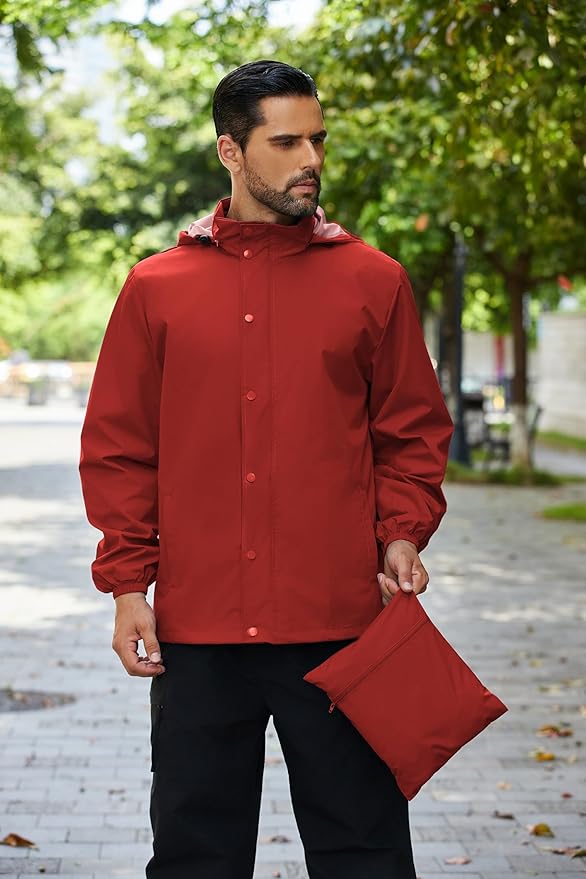 COOFANDY Men's Rain Jacket Waterproof Packable Raincoat Lightweight Rain Shell Hood Travel Golf Hiking Cycling Zip Pockets