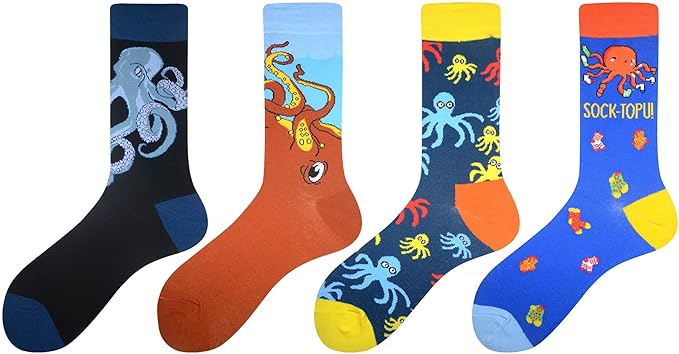 Cansok Men's 2/4 Packs Fun Crazy Novelty Dress Crew Socks