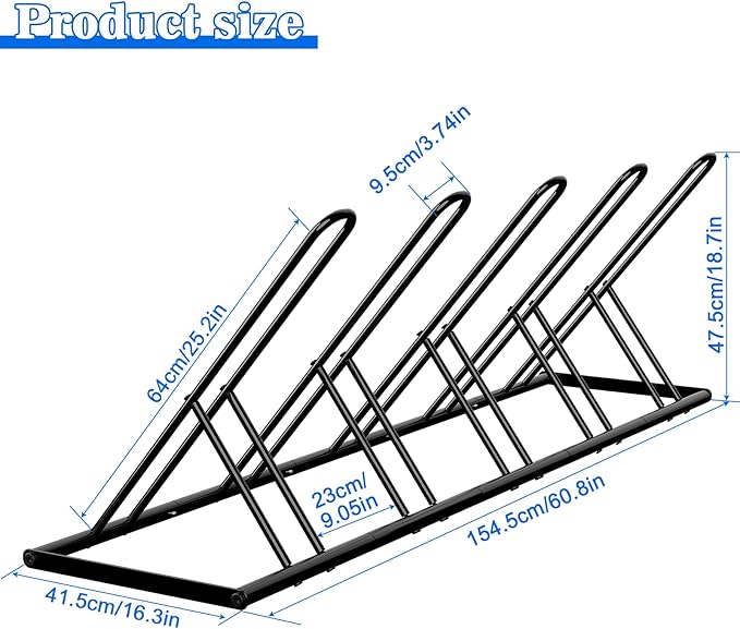 Tuenort Floor Bike Rack, Bike Stand for Garage, Outdoor For Mountain Floor Bike Rack, Heavy Duty For Bicycle Garage, Space-Saving 5 Bicycle Holder For Home, Yard, Office, Black