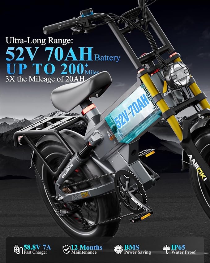 ANIIOKI Electric Bike for Adults,70Ah Removable Battery,200+ Miles Long Range,7-Gear Speed All-Terrain E-Bike