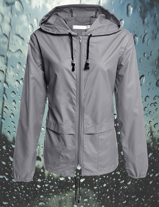 Avoogue Raincoat Women Lightweight Waterproof Rain Jackets Packable Outdoor Hooded Windbreaker