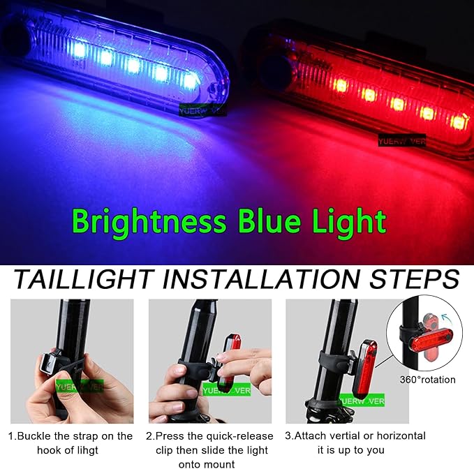 2 Pack USB Rechargeable LED Bike Tail Light Bicycle Rear Cycling Night Essential Reflector Seat Back Safety Lamp Waterproof Bright Warning Flash MTB Light for Men Women Kids