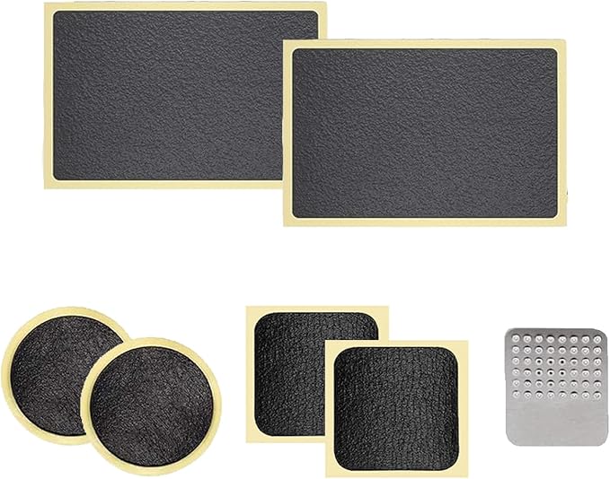6Pcs Self-Adhesive Bicycle Tire Inner Tube Patch Repair Kit - Glueless Bike Tube Patches in Round, Square, and Rectangle Shape with Metal Rasp - by Mobi Lock