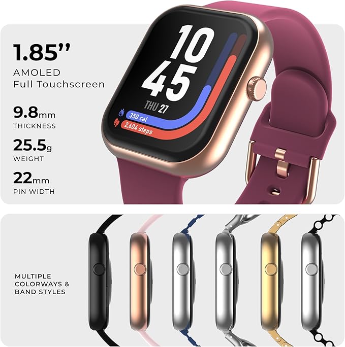 iTouch AIR 5 Smartwatch – 1.85” AMOLED Display, Bluetooth Calling, 100+ Sport Modes, Heart Rate, SPO₂, Stress & Sleep Tracking, IP68 Water Resistant, 7-Day Battery Life – for Android & iOS