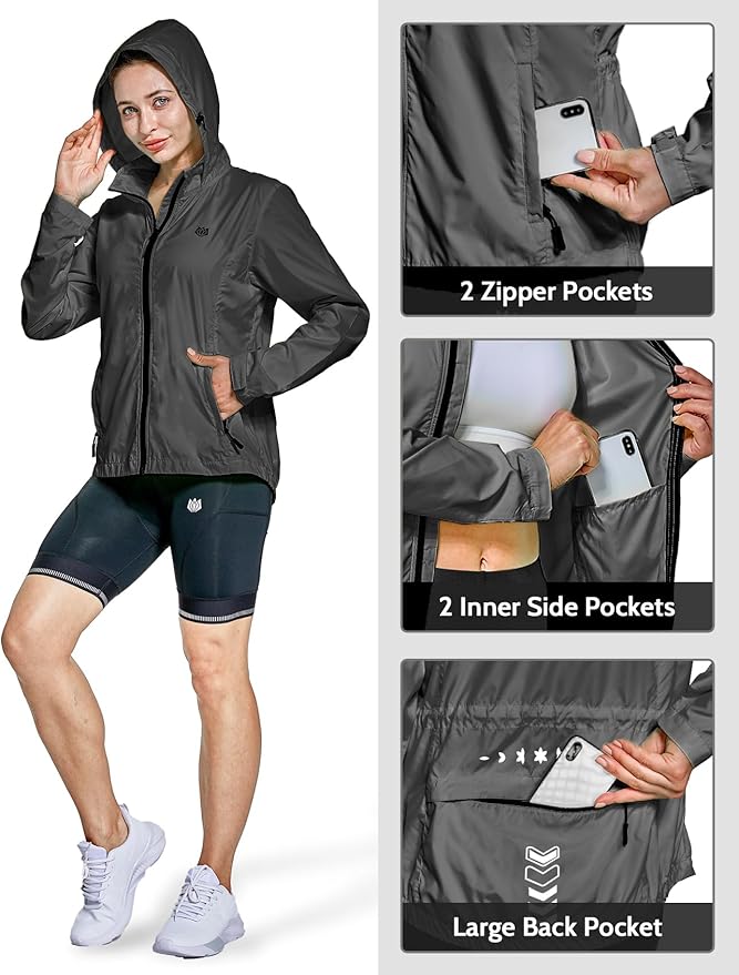 FitsT4 Sports Women's Cycling Running Jackets Lightweight Windproof Bike Windbreaker Reflective with Hooded