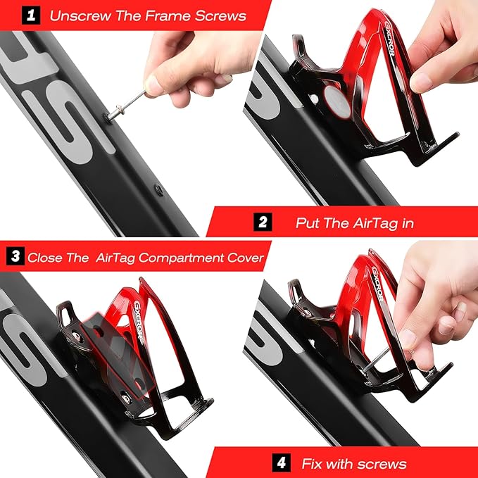 GXCROR Air Cage Bicycle Bottle Cage with Stealth Airtag Storage,Bike Water Bottle Holder,Water Bottle Holder for Bike,Durable,Bike Cup Holder for Most Bottle (BlackRed&Bottle)