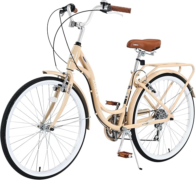 ZUKKA Beach Cruiser Bike for Women 24/26 Inch Ladies Bike 7 Speed Complete Cruiser Bikes with Dual V-Brake and Adjustable Seat, Adult City Bike for Women, Men, Multiple Colors