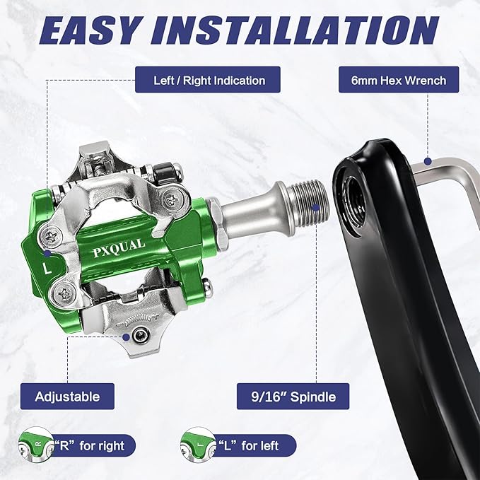 SPD Bike Pedals, 9/16 "Mountain Bike Pedal, Aluminum Alloy Sealed Clipless Pedals Compatible with SPD Type Cleats - Easy Clip in & Out