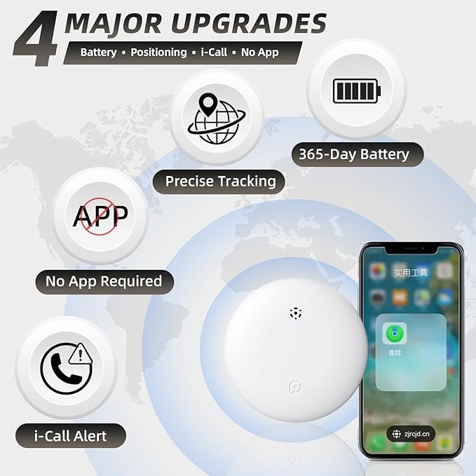 2-Pack Smart Tracker for iOS & Android, No Monthly Fee, Worldwide Location Tracking, IP67 Waterproof, 1-Year Battery, Finder for Keys Luggage Car Gear (White)