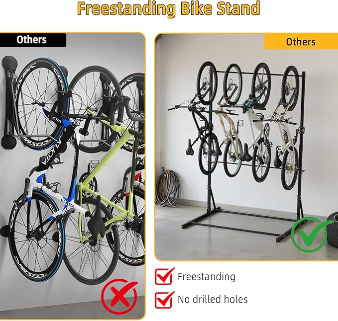 Garage Bike Rack,Freestanding Bike Storage Rack,5 Bikes Vertical Bike Storage Rack,High-adjustable Heavy Duty Bike Stand
