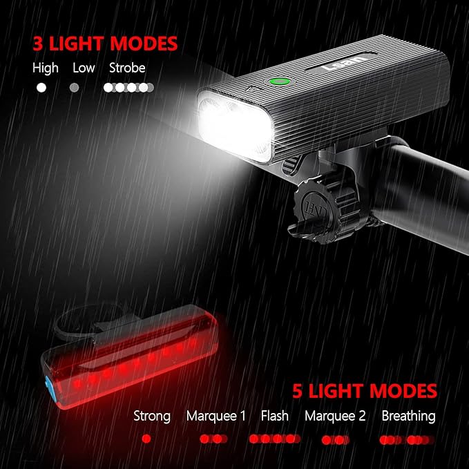 1200 Lumens Bike Lights for Night Riding,Super Bright Bike Lights Front and Back,USB Rechargeable Bicycle Light,3 LED Bike Headlight with Power Bank Function,IPX5 Waterproof,3+5 Light Modes