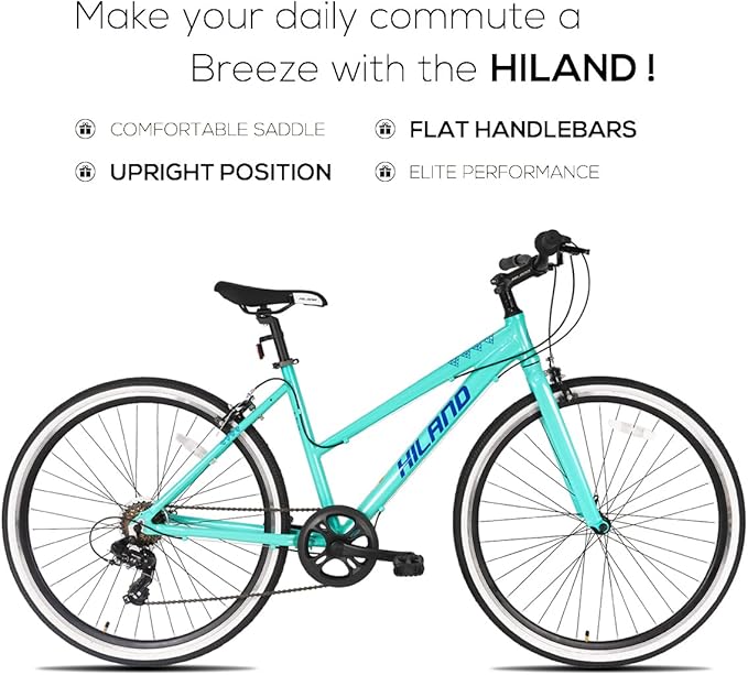 Hiland 700C Wheels Hybrid Bike for Mens and Womens, Step-Over or Step-Through Frame, Urban Commuter Bike, 7 Speeds Road Bicycle for Adult