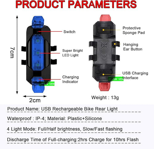 2 Pack USB Rechargeable LED Bicycle Rear Lights Cycling Bike Taillight Safety Lamp Night Essential Waterproof 4 Modes Warning Light for Men Women Kids MTB
