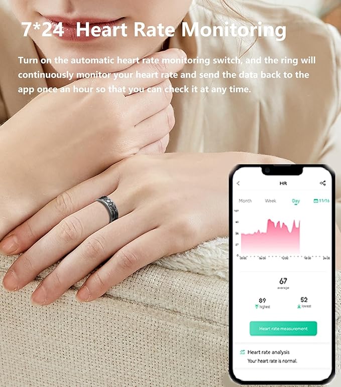 Smart Ring for Men Smart Ring Women Heart Rate Monitor Sleep Tracker Health Ring Fitness Tracker Gesture Control GPS Pedometer Calories Step Counter IP68 Waterproof Compatible with iOS Android Phones