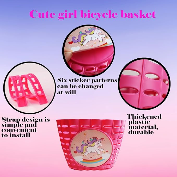 Girl Bike Basket Kid Bicycle Basket with Bike Bell,Bike Streamers,Bike Spoke Beads Bike Accessories Set