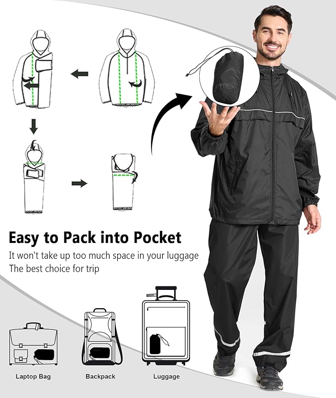 GEEK LIGHTING Rain Jacket Men Lightweight Waterproof Jackets Packable Windbreaker Hooded Raincoat for Golf Cycling Outdoor