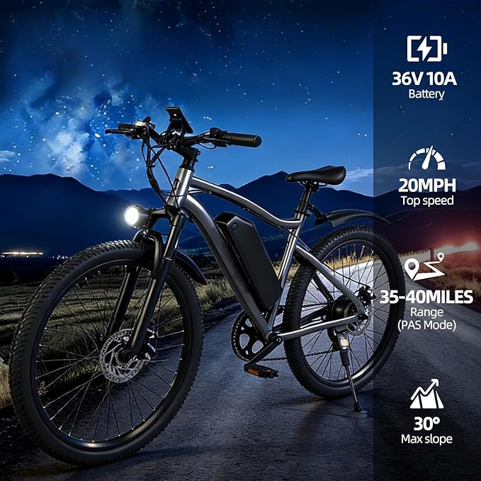 Electric Bike for Adults, Peak 750W Brushless Motor, Top Speed 25 mph, Range 35-40 Miles, 26-inch Mountain E-Bikes, Unisex Commuter Suitable Cit/Mountain/Road Use，7 Speed/UL Certified ebikes